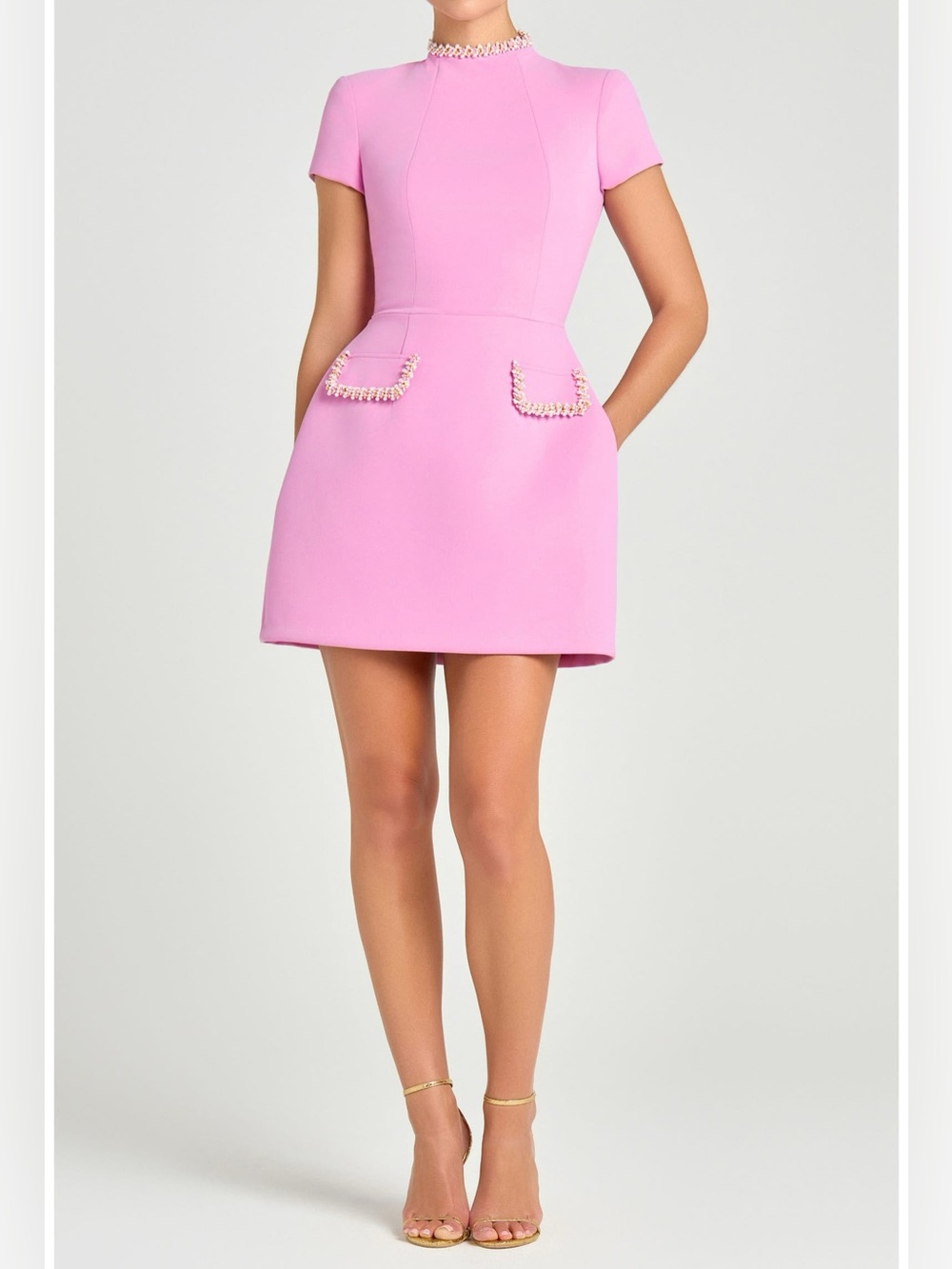 Nadine Merabi Simone Embellished Funnel Neck Mini Dress-Size 14
